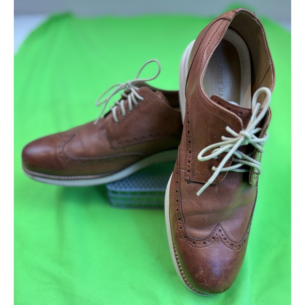 Cole Haan Men's Grand Oxford Shoe Leather Tan/Cream Lace Up Size 10.5‎